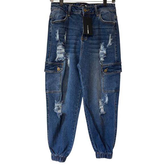 Fashion Nova Women’s Working Hard Cargo Denim Joggers-Medium - Picture 1 of 7